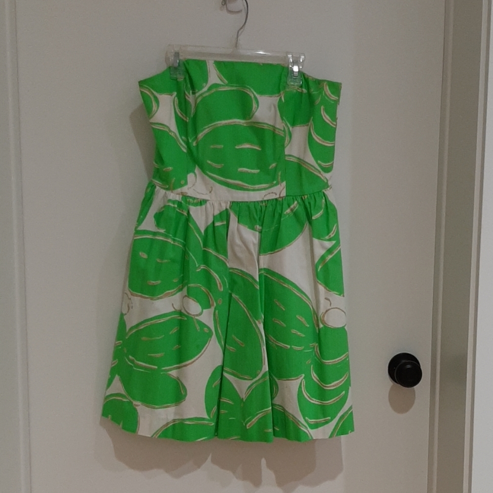 Lilly Pulitzer Green & Gold Strapless Dress Gem